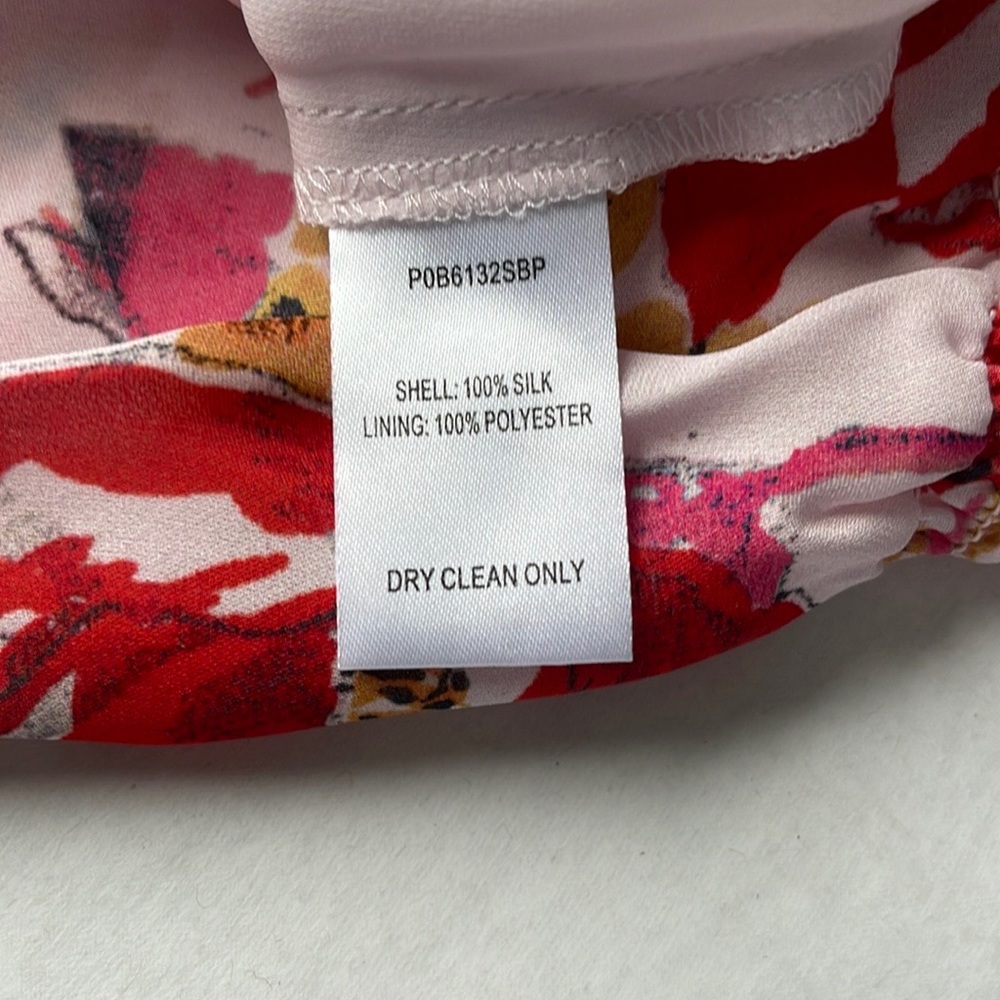 Parker Silk Dress Floral Long Sleeve Mini Size Medium Red Flowy Spring Summer - Picture 11 of 12